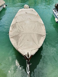 High angle view of ship sailing in sea