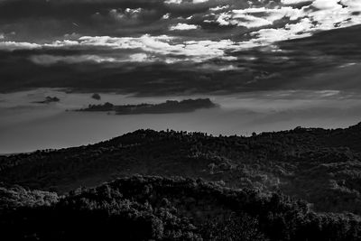 Scenic view of silhouette mountains against sky