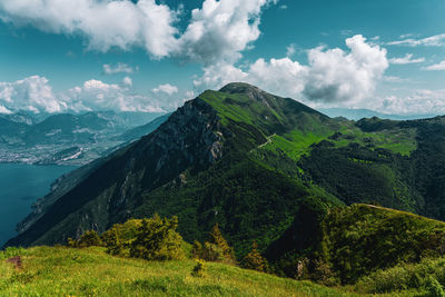 Panoramic view from monte baldo on lake garda near malcesine in italy.