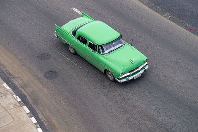 High angle view of toy car on road