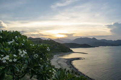 Scenic view of lake against sky during sunset