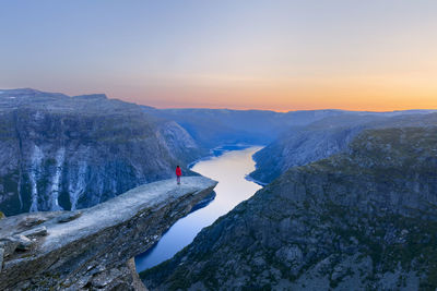 Scenic view of mountains against sky during sunset