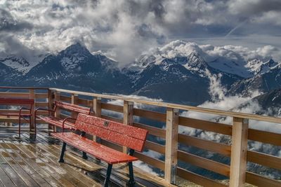 Scenic view of snowcapped mountains against sky