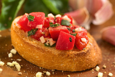 Close-up of chopped fruits on table