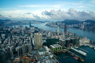 High angle view of city at waterfront