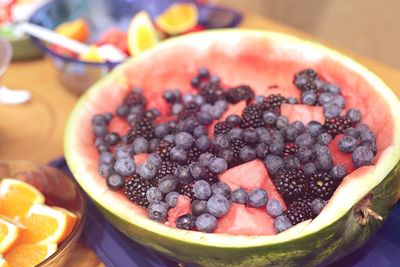 Close-up of fruits in bowl on table