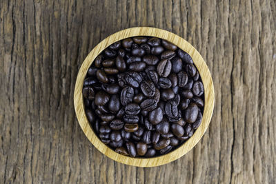 High angle view of coffee beans on table