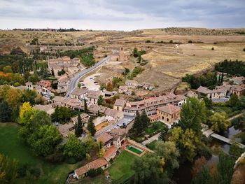 High angle view of townscape against sky