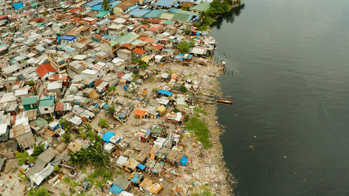 High angle view of boats in water