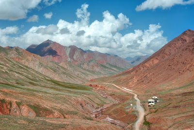 Scenic view of landscape and mountains against sky