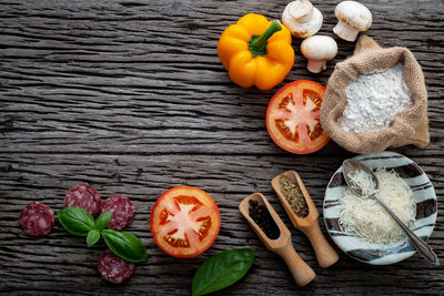 High angle view of ingredients on table