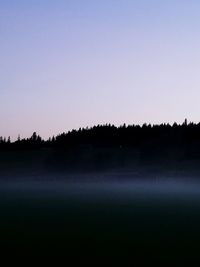 Silhouette trees in forest against clear sky