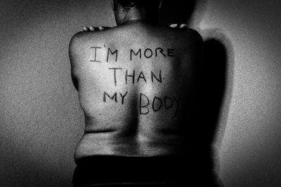 Close-up of text on wall