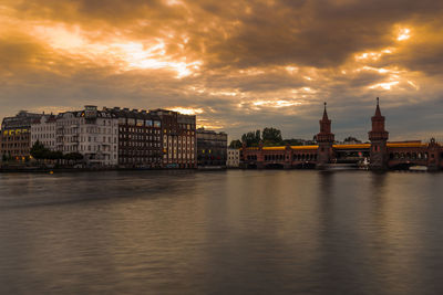 View of city at sunset