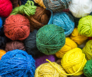 Colorful balls of woolen yarn