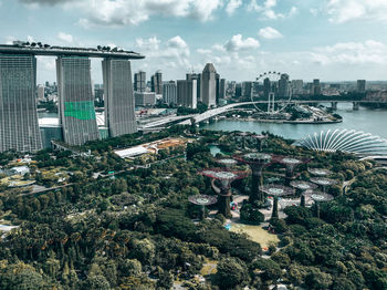 High angle view of buildings in city