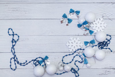 High angle view of christmas decoration on table