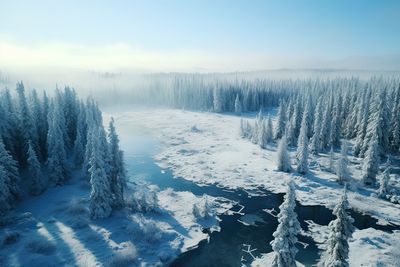 Scenic view of snow covered landscape against sky