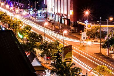 Light trails on city street at night