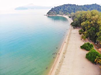 High angle view of bay against clear sky