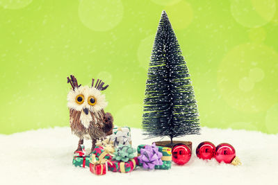 Close-up of christmas decorations on table