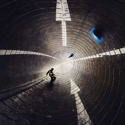 High angle view of people in tunnel