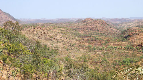 High angle view of landscape against clear sky