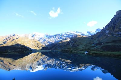 Scenic view of snowcapped mountains against sky