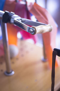 Close-up of exercise equipment at health club