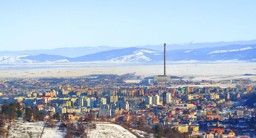 High angle view of town in winter