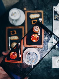 High angle view of food on table