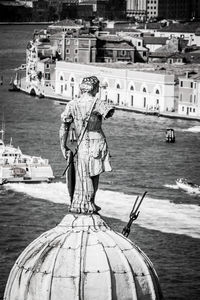 High angle view of san giorgio maggiore and grand canal against sky on sunny day in city