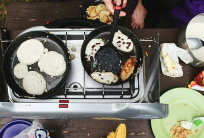 High angle view of food on table