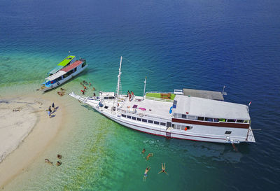 High angle view of ship in sea