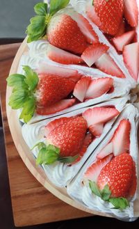 High angle view of strawberries on table