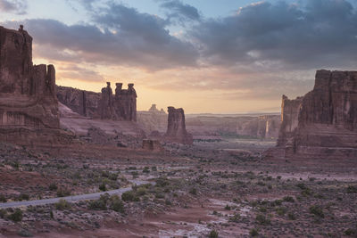 View of rock formations at sunset