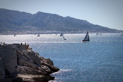 Scenic view of sea against clear sky