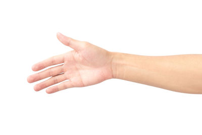 Close-up of hands over white background