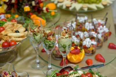 High angle view of fruits on table