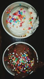 High angle view of cupcakes on table