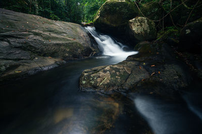 Stream flowing through rocks in forest