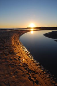 Scenic view of sea against clear sky during sunset