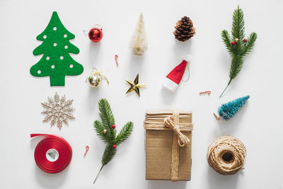 High angle view of christmas decoration on table