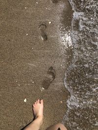 Low section of person standing on beach