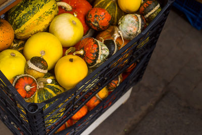 High angle view of vegetables in container