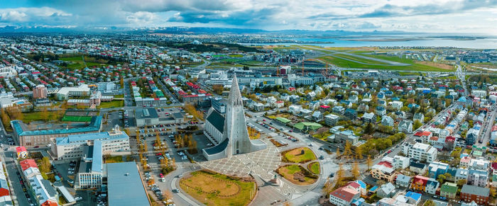 Beautiful aerial view of reykjavik, iceland. sunny day