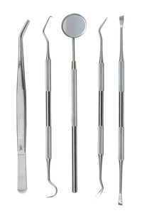 Directly above shot of equipment against white background