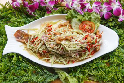 High angle view of meal served in bowl