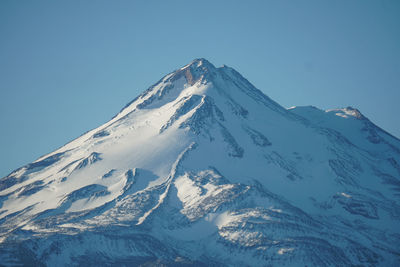 Scenic view of snowcapped mountains against clear sky