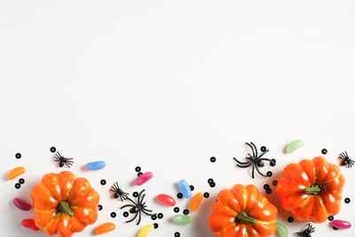 Close-up of orange fruits against white background